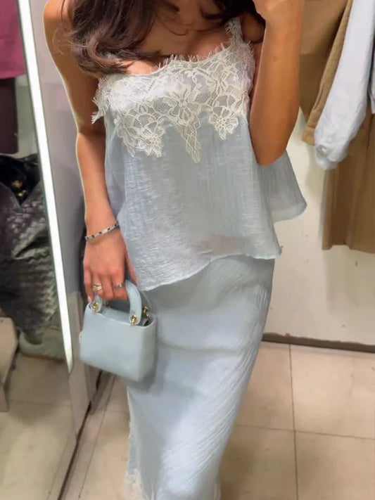 Sleeveless Splicing Lace Decoration
