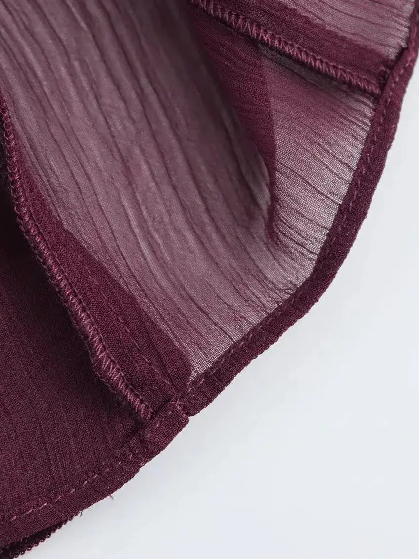 Elegant Loose Long Sleeve Layered Shirts Office Lady Vintage V-neck Translucent Ruffles Blouses