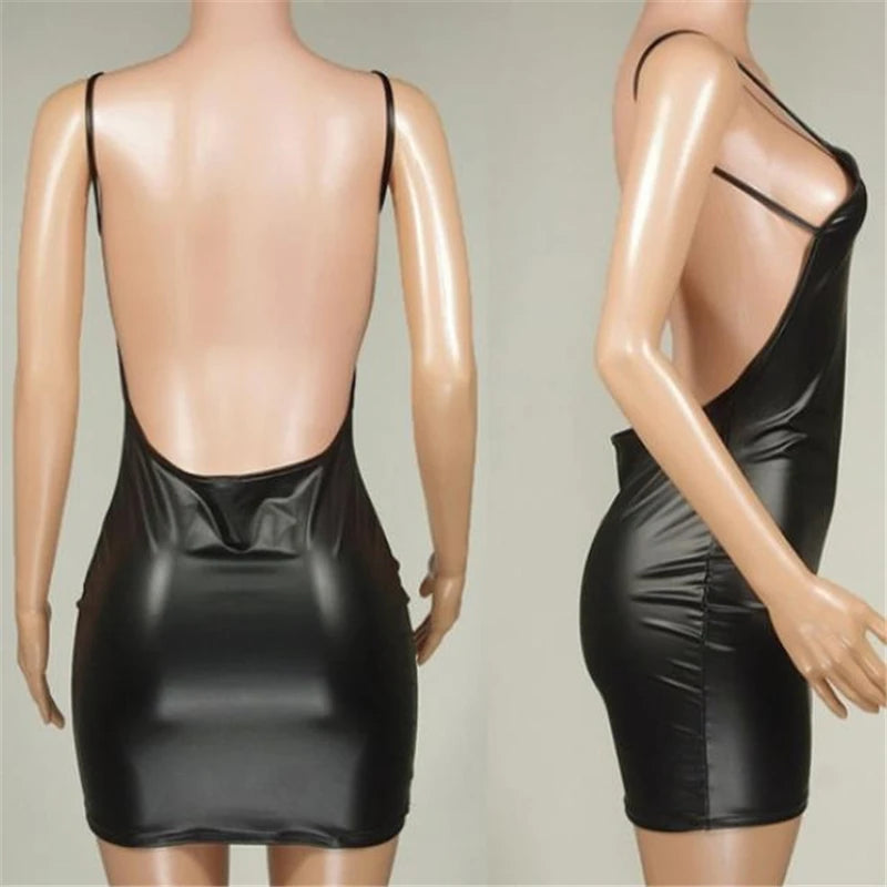 Kylie Sexy Leather Dress Backless