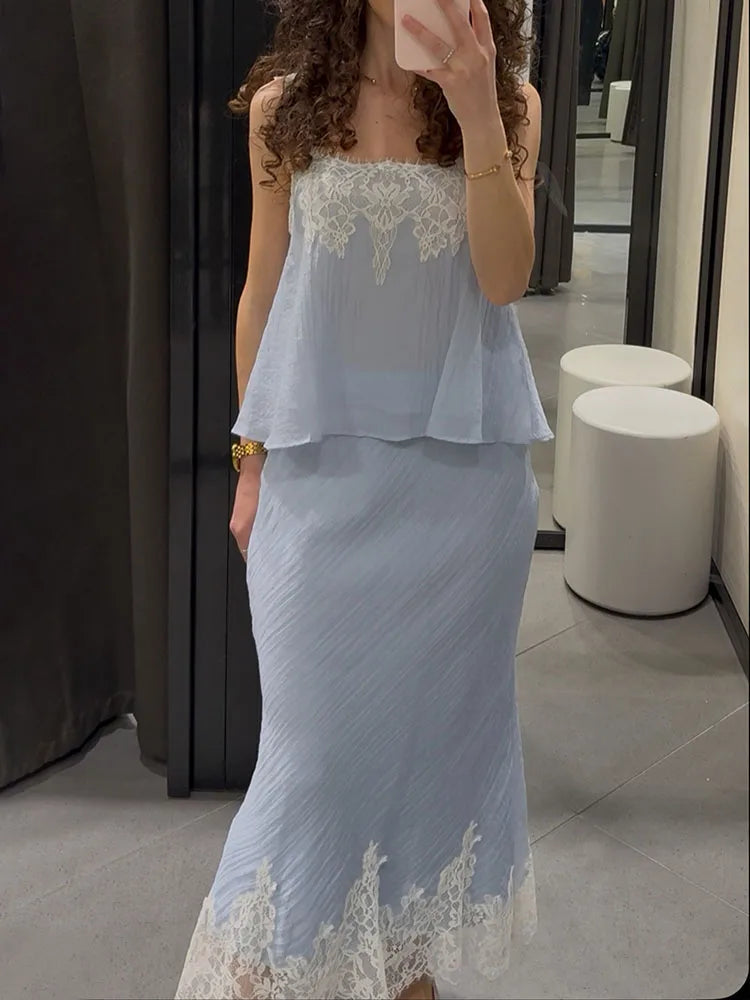 Sleeveless Splicing Lace Decoration